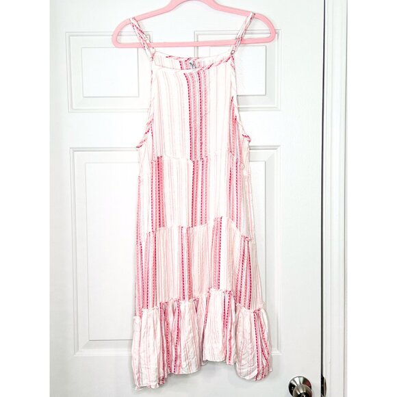 Raviya Pink White Stripe Sleeveless Tiered Boho Sundress Cover Up - Picture 2 of 7